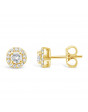 Diamond Cluster Earrings With A Centre Round Brilliant Cut Diamond Set in 18ct Yellow Gold. Tdw 0.50ct